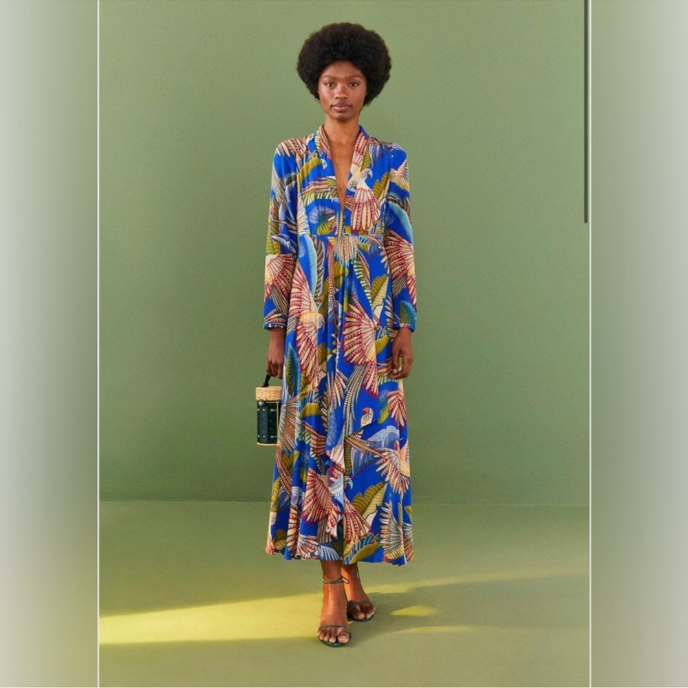 FARM Rio Blue Macaw Flight Maxi Dress